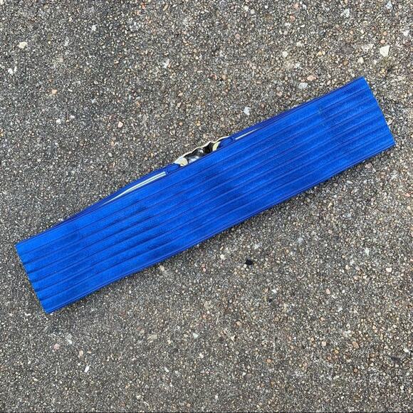 Vint. 80s 90s Charmant of Beverly Hills blue elastic waist belt silver buckle - Picture 5 of 5